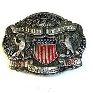 1987 Great American Eagle Shield Belt Buckle USA Constitution Bicentennial